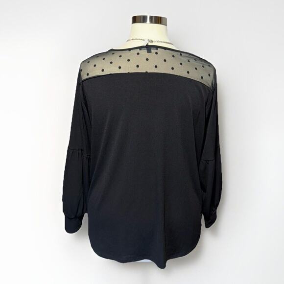 Adrianna Papell Shirt Womens Medium Black Heart Mesh Ruffle Yoke Top Blouse NWT - Picture 3 of 10